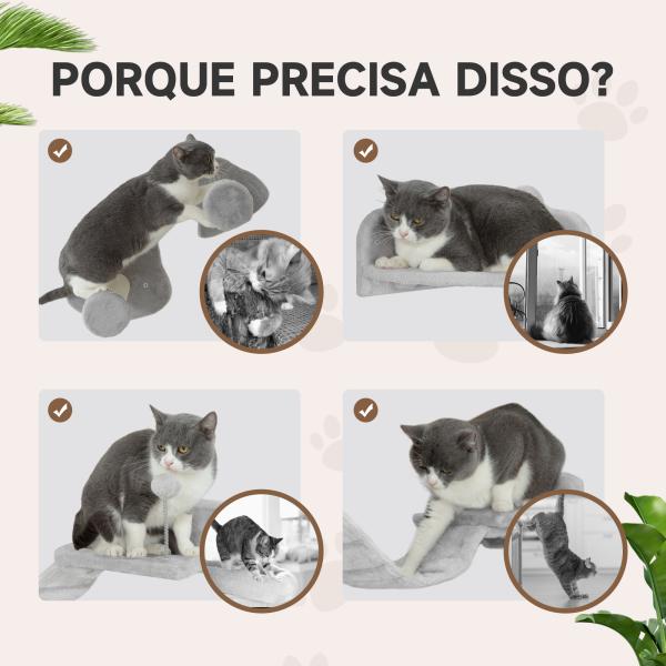 Conjunto de Prateleiras de Escalada para Gatos de 4 Peças com 2 Postes de Sisal e Plataforma para Saltar Cinzento