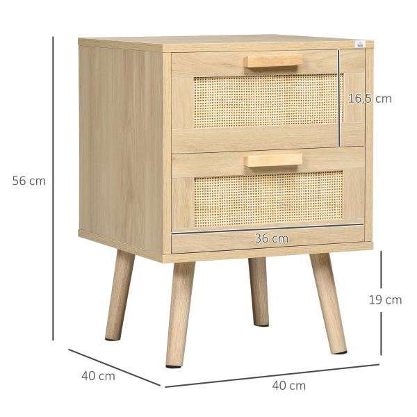 Mesa de Cabeceira com Desenho Boémio Mesa de Cabeceira com 2 Gavetas e Pés de Madeira 40x40x56 cm Madeira