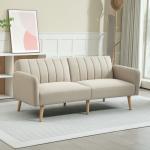 Sofá - cama de 2 Lugares em Linho Sintético com Encosto Ajustável e Braços Desmontáveis 173x75x73 cm Bege