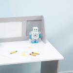 Conjunto de Mesa e Cadeira Infantil de Madeira com Quadro Branco Mesa de Estudo para Crianças acima de 5 Anos 90x45x85cm Cinza