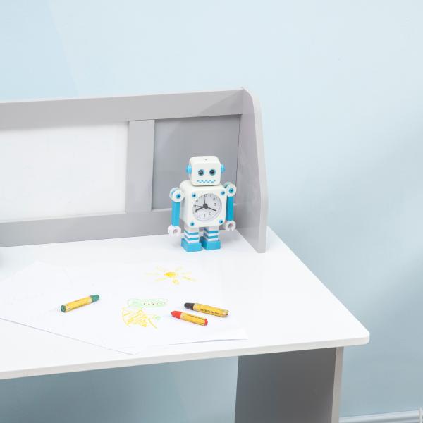 Conjunto de Mesa e Cadeira Infantil de Madeira com Quadro Branco Mesa de Estudo para Crianças acima de 5 Anos 90x45x85cm Cinza