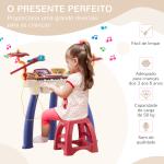 Piano Eletrónico para Crianças com 32 Teclas Microfone Banco Luzes 19 Músicas e Bateria 74x32,2x71 cm Multicor