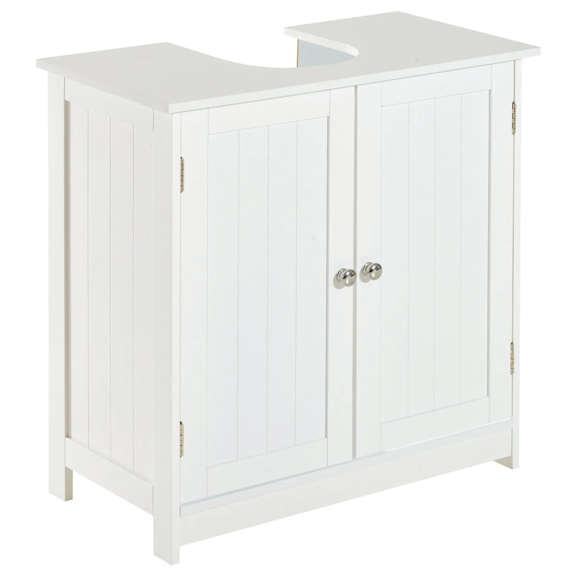 Móvel para Lavatório Pousar Armário Casa de Banho de Armazenamento com 2 Portas e Prateleira Interior Ajustável Moderno 60x30x60 cm Branco