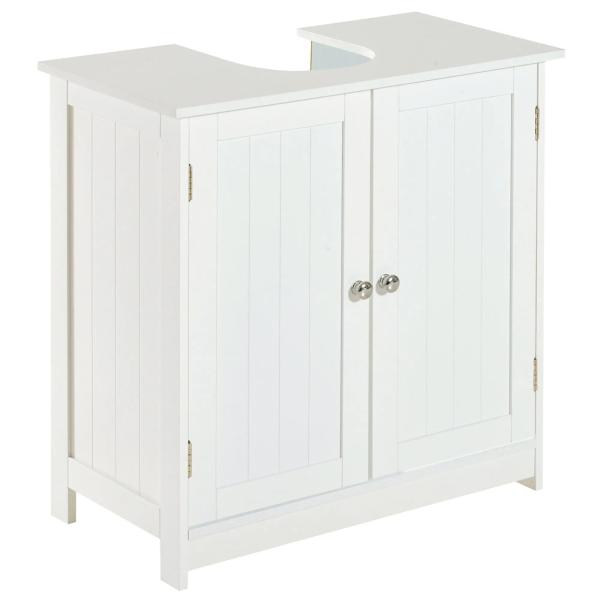 Móvel para Lavatório Pousar Armário Casa de Banho de Armazenamento com 2 Portas e Prateleira Interior Ajustável Moderno 60x30x60 cm Branco