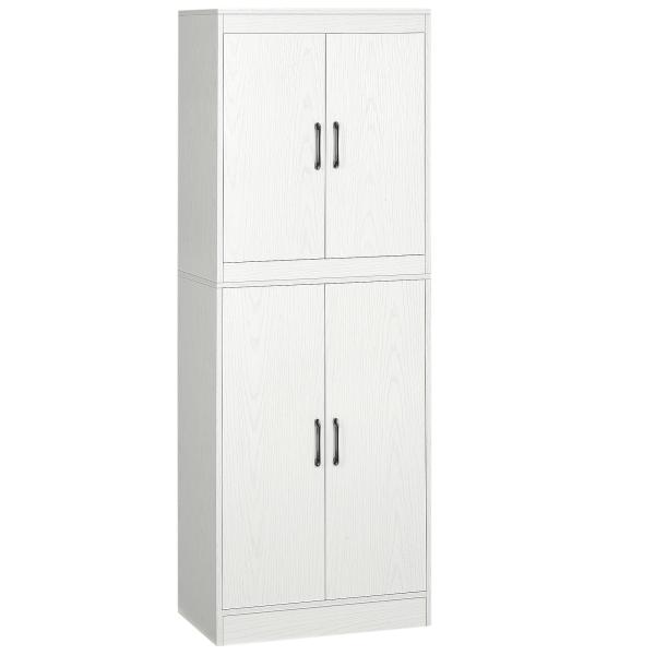 Armário de Cozinha Móvel Auxiliar de Cozinha com 4 Portas e 5 Prateleiras Estilo Moderno Anti - Tombo 60x36x168cm Branco