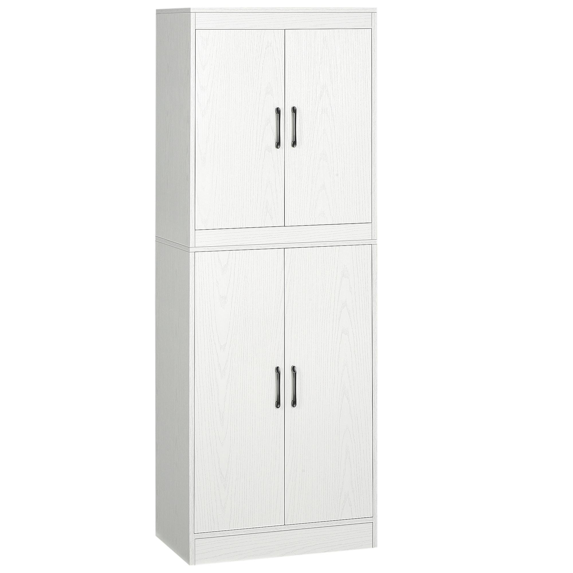 Armário de Cozinha Móvel Auxiliar de Cozinha com 4 Portas e 5 Prateleiras Estilo Moderno Anti - Tombo 60x36x168cm Branco
