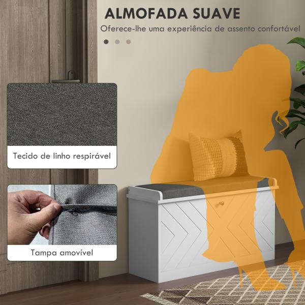 Banco Sapateira Moderno de Madeira com Prateleiras Ajustáveis e Almofada Acolchoada para 8 Pares de Sapatos 80x26x44,5 cm Branco