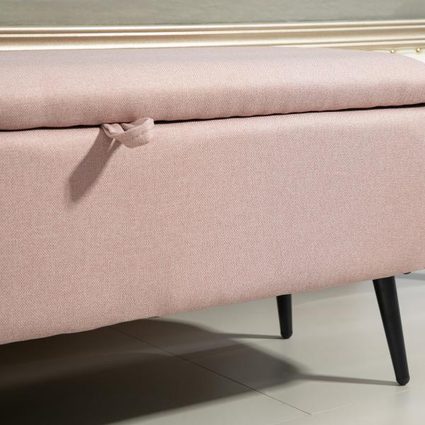Banco de Armazenamento Estofado em Linho com Tampa Abatível e Pés de Aço Carga Máxima 150kg 101x38,5x44,5 cm Rosa