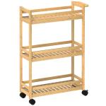 Carrinho de Cozinha Estreito de 3 Níveis com Rodas e Pega para Sala, Casa de Banho, Espaços Pequenos 55x20x75 cm Natural