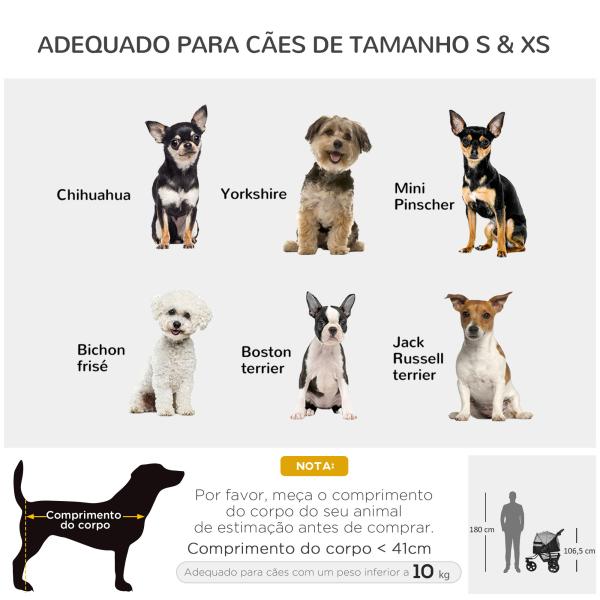 Carrinho de animais de estimação dobrável com rodas Correias de segurança e cesto de armazenamento 109,5x57,5x106,5 cm Cinza e preto