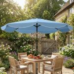 Chapéu de Sol para Jardim Ø2,7 m com Inclinação Ajustável Manivela e Volante Azul Celeste