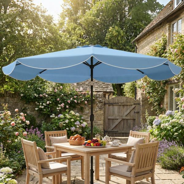 Chapéu de Sol para Jardim Ø2,7 m com Inclinação Ajustável Manivela e Volante Azul Celeste