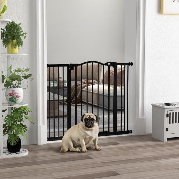 Barreira de Segurança para Cães com Largura Ajustável 74 - 100 cm e Extensões para Escadas e Portas Preto