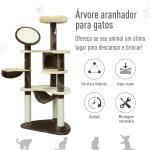 Árvore Arranhador para Gatos Grande Altura 153cm Torre de Escalada para Gatos com Caverna Redes Plataformas Postes Arranhadores de Sisal e Bola Suspensa Marrom e Bege