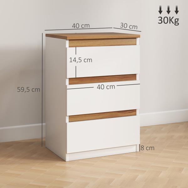 Conjunto de 2 Mesas de Cabeceira com 3 Gavetas Mesas de Cabeceira para Dormitório Estreitas 40x30x59,5 cm Branco