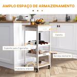 Carrinho de Cozinha com 4 Níveis com Rodas Prateleira Gaveta Bandeja 37x37x76 cm Branco