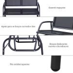 Baloiço de 2 Lugares com Tubo de Metal e Tecido de Textilene para Exteriores Carga Máx. 200 kg 120x70x85 cm Preto