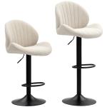 Conjunto de 2 Bancos de Bar Giratórios com Altura Ajustável 62 - 83 cm, Revestidos em Chenille, com Encosto e Apoio para os Pés, Bege
