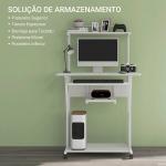 Secretária para Computador com Rodas, Bandeja para Teclado, Suporte para CPU e Prateleiras 80x50x130 cm Branco