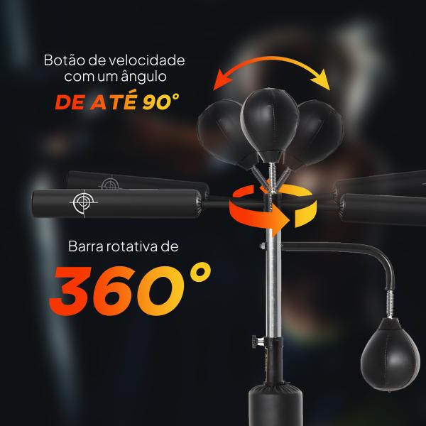 Punching Ball de Boxe com Altura Ajustável com 2 Bolas de Velocidade Barra Giratória 360° e Base Preenchida 88x50x160 - 230cm Preto