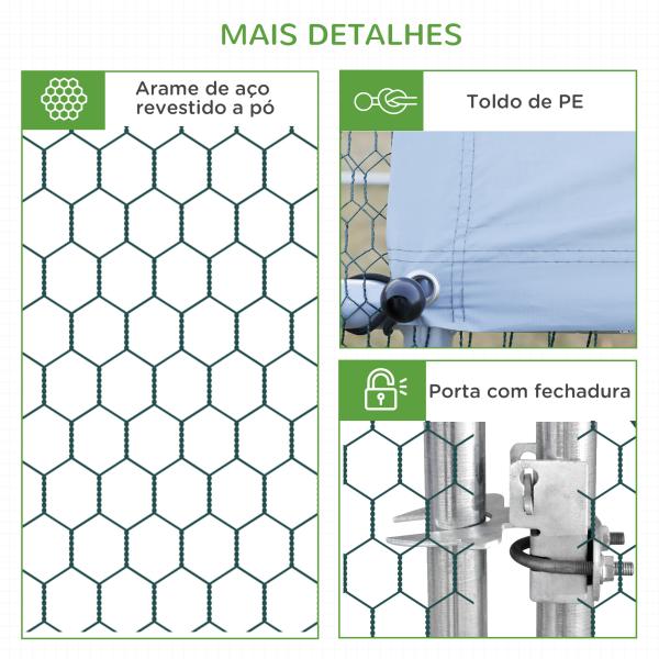 Galinheiro Exterior Grande 24 m² Gaiola para 16 - 24 Galinhas 3x8x2 m Galinheiro de Aço Galvanizado com Cobertura de PE e Porta com Fecho para Patos e Coelhos Prateado
