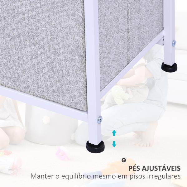 Cómoda com 5 Gavetas de Tecido Cómoda para Quarto Estrutura Metálica 100x30x54 cm Cinzento