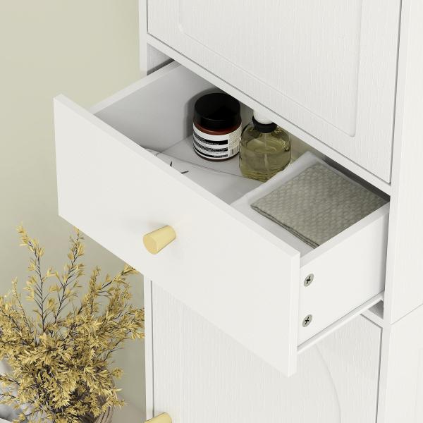 Coluna Casa de Banho com 2 Portas Arqueadas Gaveta e Prateleiras Ajustáveis Armário Alto Casa de Banho 40x29,5x170 cm Branco com Veios
