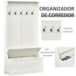Móvel Cabide de Entrada com Banco Armário de Entrada com Cabide 5 Ganchos e Espaço de Armazenamento 96x34x179,7cm Marfim