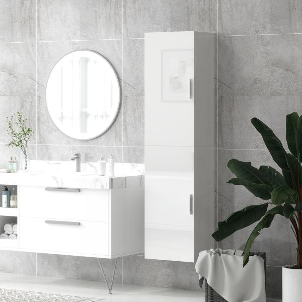 Coluna Casa de Banho de Parede Armário Alto Casa de Banho com Prateleiras Ajustáveis e 2 Portas 40x30x160 cm Branco