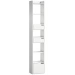 Estante para Livros com 2 Gavetas e Porta Estante Estreita com 6 Prateleiras Abertas 32x24x181,5 cm Branco