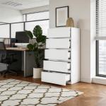 Cómoda com 5 Gavetas de Madeira Cómoda de Dormitório Cómoda Branca Estilo Moderno 55x33x80 cm Branco Brilhante