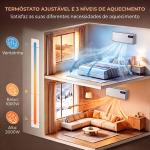 Aquecedor Elétrico Cerâmico de Parede 2000 W com Wi - Fi, 3 Modos, Ecrã LED, Temporizador e Comando à Distância, Branco