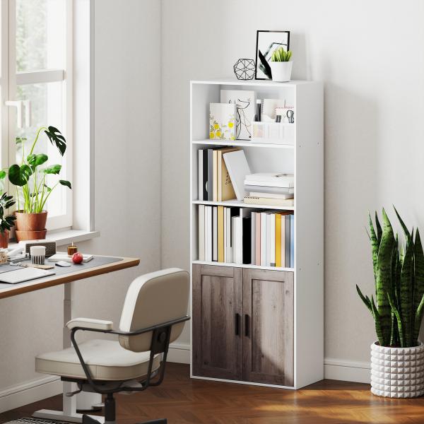 Estante para Livros Estreita Estante com Armário com Prateleira Ajustável 60x30x149,5 cm Branco e Castanho