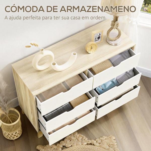 Cómoda com 6 Gavetas e Pés Elevados Cómoda para Dormitório Estilo Moderno Anti - Tombo 120x40x76cm Madeira e Branco