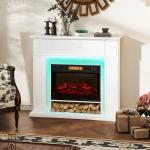 Lareira Elétrica com Efeito de Chama 3D e Tira de Luz LED RGB 1800W Temporizador para 30 m² 105x27x97 cm Branca