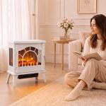 Lareira Elétrica 1000W/2000W com Temperatura Ajustável e Proteção contra Sobreaquecimento 55x31x58 cm Branca