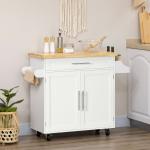 Carrinho de Cozinha com Prateleira Interior Ajustável Gaveta Barra e Suporte para Temperos 109x40x89 cm Branco