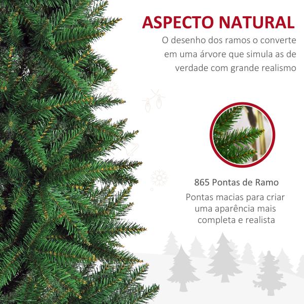 Árvore de Natal Artificial 210cm com 865 Ramos Ecológicos Decoração de Natal para Interiores Φ91x210cm Verde