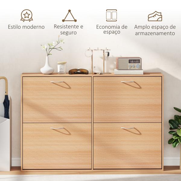 Sapateira Moderna com 4 Gavetas Abatíveis e Prateleiras Ajustáveis para 16 - 24 Pares de Sapatos 120x24x81 cm Madeira