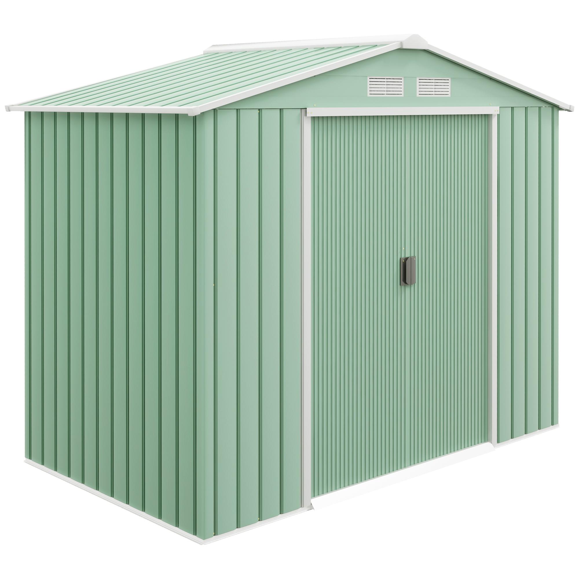 Abrigo de Jardim 213x130x185cm Abrigo de Jardim Metálico de Exterior com 2 Portas Deslizantes e 4 Janelas Verde Claro