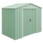 Abrigo de Jardim 213x130x185cm Abrigo de Jardim Metálico de Exterior com 2 Portas Deslizantes e 4 Janelas Verde Claro