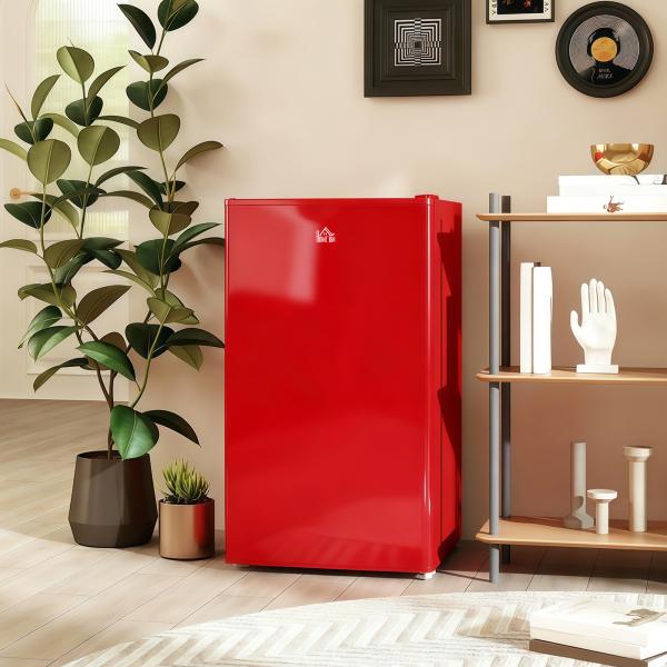 Mini Frigorífico 91L de Capacidade com Prateleira Ajustável Compartimento Congelador Silencioso 41dB 47,5x44,2x84 cm Vermelho