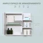 Armário Casa de Banho com Espelho Montado na Parede com 3 Prateleiras Abertas e 1 Porta com Prateleira Interior Estilo Moderno 60x18x50cm Branco