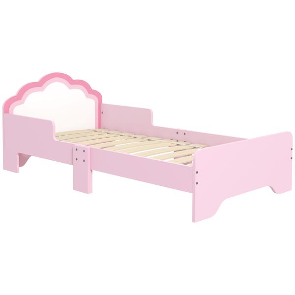 Cama para Crianças 70x140 cm com Barreira Antiqueda e Estrado Cama Infantil com Cabeceira em Forma de Nuvem Rosa