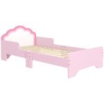 Cama para Crianças 70x140 cm com Barreira Antiqueda e Estrado Cama Infantil com Cabeceira em Forma de Nuvem Rosa