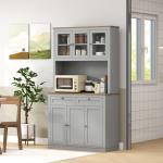 Armário de Cozinha com 3 Portas de Vidro Compartimento Aberto 2 Gavetas e Prateleiras Ajustáveis 100x40x180 cm Cinzento