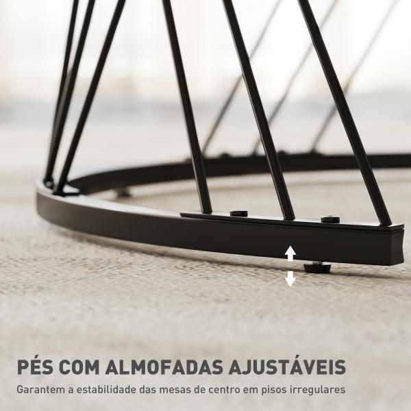 Conjunto de 2 Mesas Auxiliares Redondas com Bancada com Imitação de Mármore Estrutura de Metal Cinzento e Branco