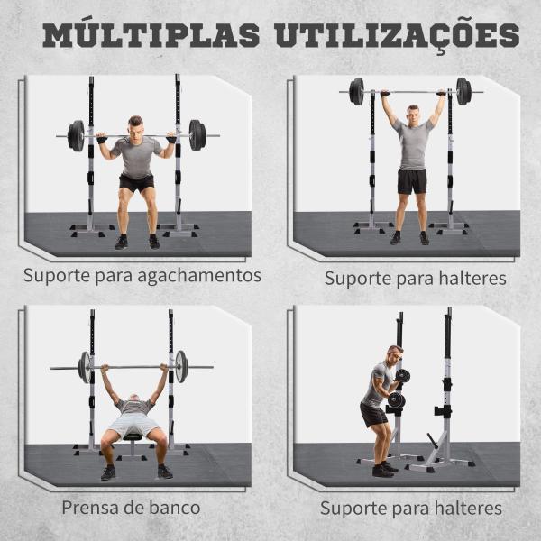 Suporte para Barras de Pesos Ajustável 2 Peças de Aço Treinamento em Casa Peso 200 kg 58,5x75,5x136 - 176 cm Prata e Preto