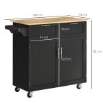 Carrinho de Cozinha com Rodas Móvel Auxiliar de Cozinha com 2 Gavetas 2 Portas Prateleira Ajustável 104x46x91 cm Preto
