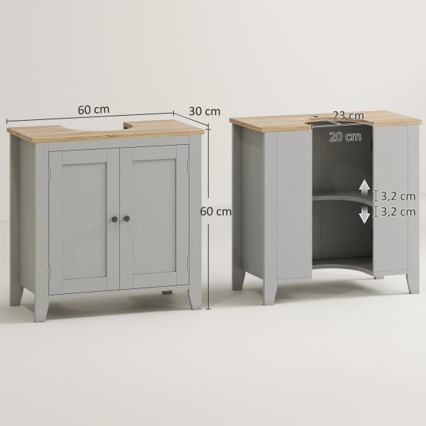 Móvel para Lavatório Pousar com 2 Portas e Prateleira Ajustável Estilo Moderno 60x30x60 cm Cinza e Madeira